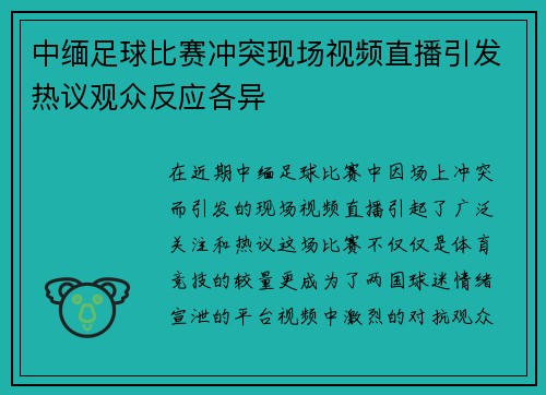 中缅足球比赛冲突现场视频直播引发热议观众反应各异